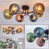 Koyoto ceiling light, globe light 59 cm blue, green, coppery, 6-light sources