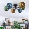 Koyoto ceiling light, globe light 59 cm blue, gold, green, 6-light sources