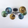 Koyoto ceiling light, globe light 59 cm blue, gold, green, 6-light sources