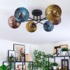 Koyoto ceiling light, globe light 59 cm blue, gold, coppery, 6-light sources