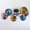 Koyoto ceiling light, globe light 59 cm blue, gold, coppery, 6-light sources