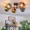 Koyoto ceiling light, globe light 59 cm blue, gold, green, clear, coppery, 6-light sources