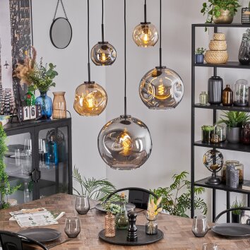 Ripoll hanging light, globe light, pendant light Amber, Smoke-coloured, 5-light sources