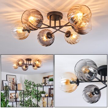 Koyoto ceiling light, globe light 59 cm Amber, clear, Smoke-coloured, 6-light sources