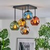 Ripoll ceiling light, globe light blue, chrome, gold, green, coppery, Smoke-coloured, 5-light sources