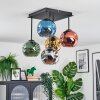 Ripoll ceiling light, globe light blue, chrome, gold, green, coppery, Smoke-coloured, 5-light sources
