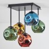 Ripoll ceiling light, globe light blue, gold, green, coppery, 5-light sources