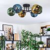 Ripoll ceiling light, globe light blue, gold, green, 6-light sources