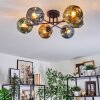 Ripoll ceiling light, globe light blue, gold, green, 6-light sources