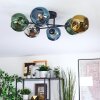 Ripoll ceiling light, globe light blue, chrome, gold, green, Smoke-coloured, 6-light sources