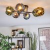 Ripoll ceiling light, globe light blue, chrome, gold, green, Smoke-coloured, 6-light sources
