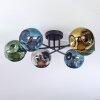 Ripoll ceiling light, globe light blue, chrome, gold, green, Smoke-coloured, 6-light sources