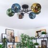Ripoll ceiling light, globe light blue, chrome, gold, green, Smoke-coloured, 6-light sources