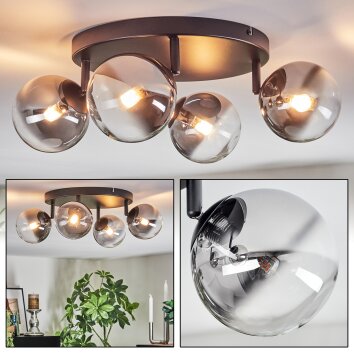 Chehalis ceiling light, globe light clear, Smoke-coloured, 4-light sources