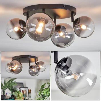 Chehalis ceiling light, globe light clear, Smoke-coloured, 4-light sources
