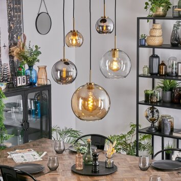 Koyoto hanging light, globe light, pendant light gold, black, 5-light sources