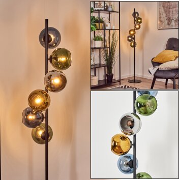 Koyoto globe light, floor lamp blue, chrome, gold, green, Smoke-coloured, 6-light sources