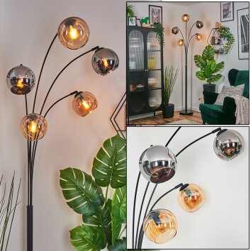 Koyoto globe light, floor lamp Amber, chrome, Smoke-coloured, 5-light sources