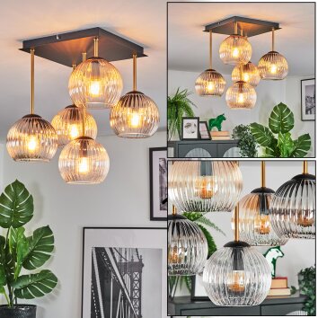 Koyoto ceiling light, globe light gold, black, 5-light sources