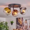 Koyoto ceiling light, globe light chrome, clear, coppery, Smoke-coloured, 3-light sources