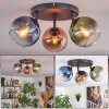 Koyoto ceiling light, globe light blue, green, coppery, 3-light sources