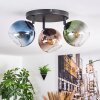 Koyoto ceiling light, globe light blue, green, coppery, 3-light sources