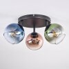 Koyoto ceiling light, globe light blue, green, coppery, 3-light sources