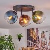 Koyoto ceiling light, globe light blue, green, coppery, 3-light sources