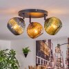 Koyoto ceiling light, globe light blue, green, coppery, 3-light sources