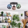 Koyoto ceiling light, globe light blue, green, coppery, 3-light sources