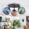 Koyoto ceiling light, globe light blue, green, coppery, 3-light sources