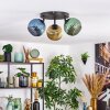 Koyoto ceiling light, globe light blue, gold, green, 3-light sources