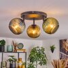 Koyoto ceiling light, globe light blue, gold, green, 3-light sources
