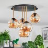 Koyoto ceiling light, globe light brass, black, 5-light sources