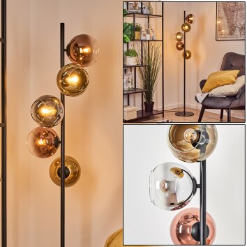 Koyoto globe light, floor lamp 32 cm chrome, gold, clear, coppery, Smoke-coloured, 5-light sources