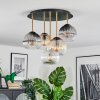 Koyoto ceiling light, globe light brass, black, 5-light sources
