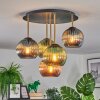 Koyoto ceiling light, globe light brass, black, 5-light sources