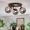 Chehalis ceiling light, globe light 44 cm chrome, Smoke-coloured, 3-light sources
