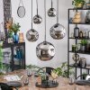 Ripoll hanging light, globe light, pendant light chrome, Smoke-coloured, 5-light sources
