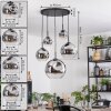 Ripoll hanging light, globe light, pendant light chrome, clear, Smoke-coloured, 5-light sources