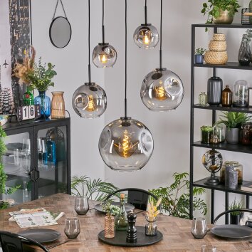 Ripoll hanging light, globe light, pendant light clear, Smoke-coloured, 5-light sources
