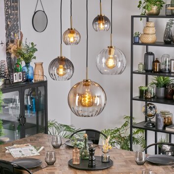 Koyoto hanging light, globe light, pendant light gold, black, 5-light sources