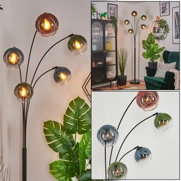 Koyoto globe light, floor lamp blue, green, clear, coppery, 5-light sources