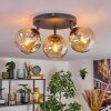 Ripoll ceiling light, globe light Amber, 3-light sources