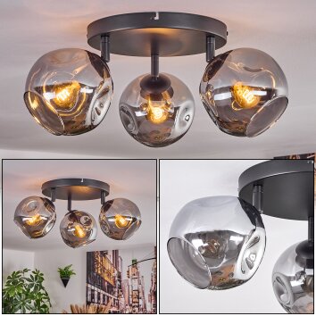 Ripoll ceiling light, globe light Smoke-coloured, 3-light sources