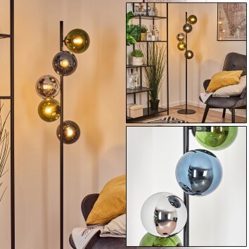 Gastor globe light, floor lamp 33 cm blue, chrome, green, Smoke-coloured, 5-light sources