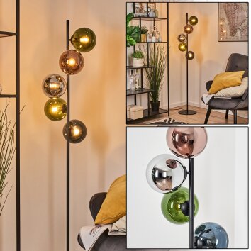 Gastor globe light, floor lamp 33 cm blue, chrome, green, coppery, Smoke-coloured, 5-light sources