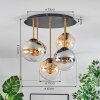 Gastor ceiling light, globe light brass, black, 5-light sources