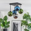 Gastor ceiling light, globe light 37 cm blue, chrome, green, Smoke-coloured, 5-light sources