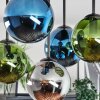 Gastor ceiling light, globe light 37 cm blue, chrome, green, Smoke-coloured, 5-light sources